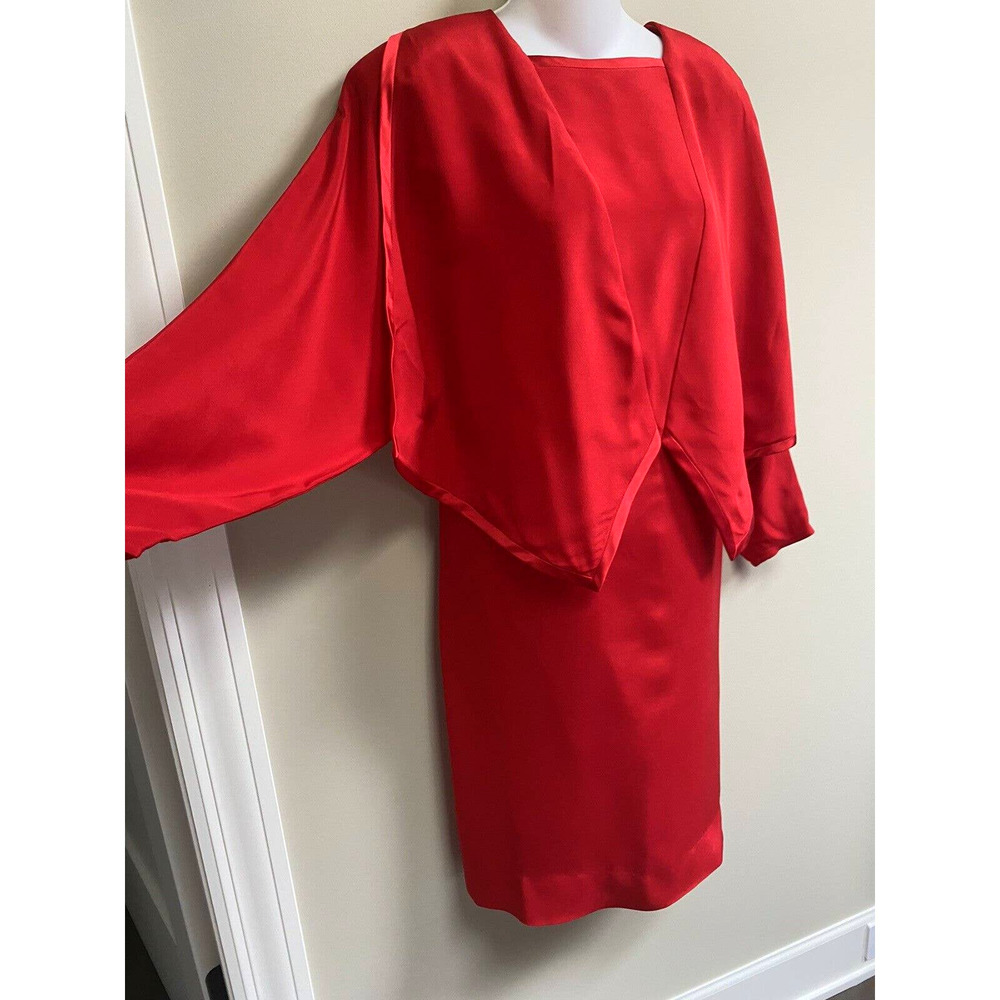 YEOHLEE‎ New York Red 100%Silk Lagenlook Shift Dress~M - Picture 2 of 7